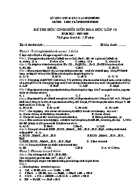 Đề thi học sinh giỏi môn Hoá học lớp 10 năm học 2007 - 2008
